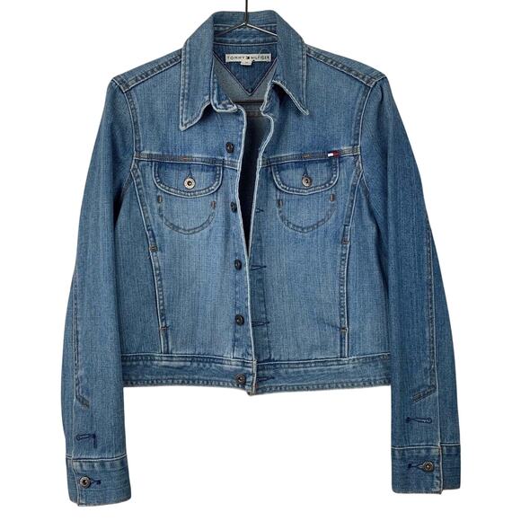 TOMMY HILFIGER Vintage Light Blue Denim Jean Button Jacket M Medium VTG - Picture 1 of 8